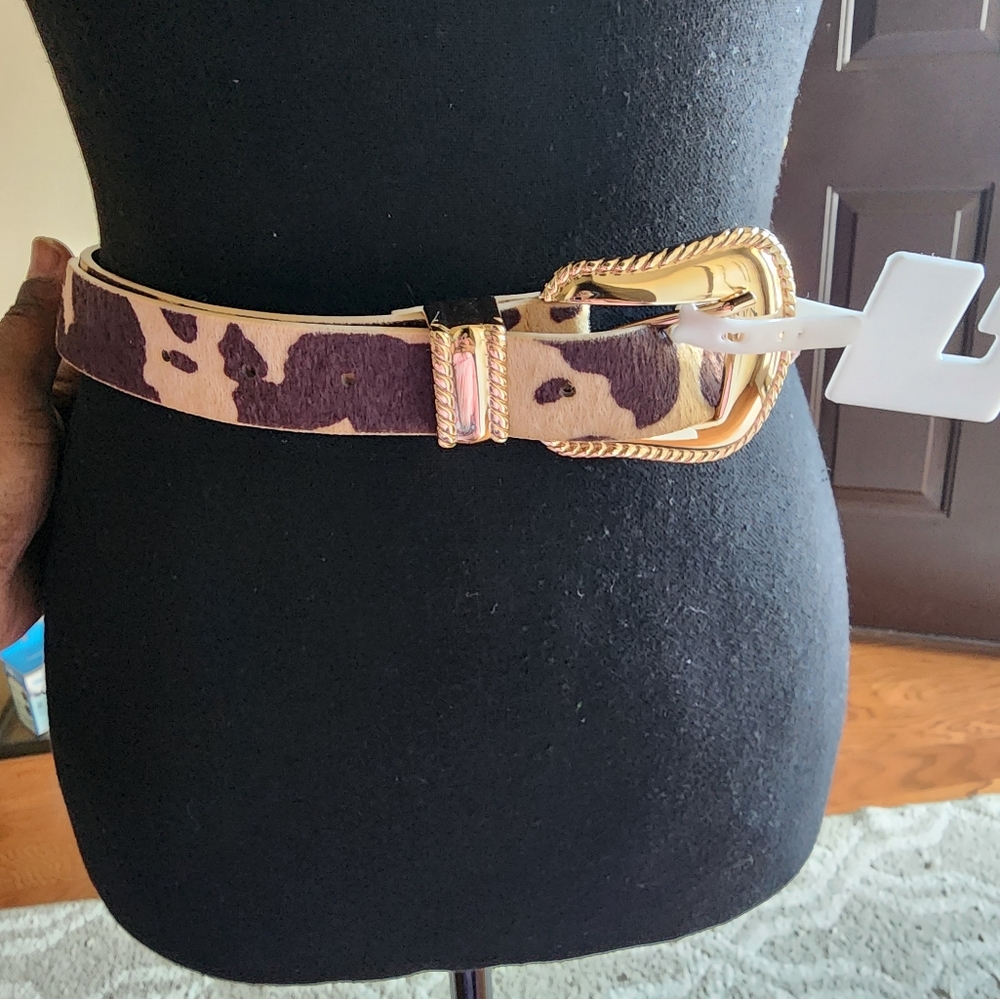 Faux Animal Print Gold Buckle Belt